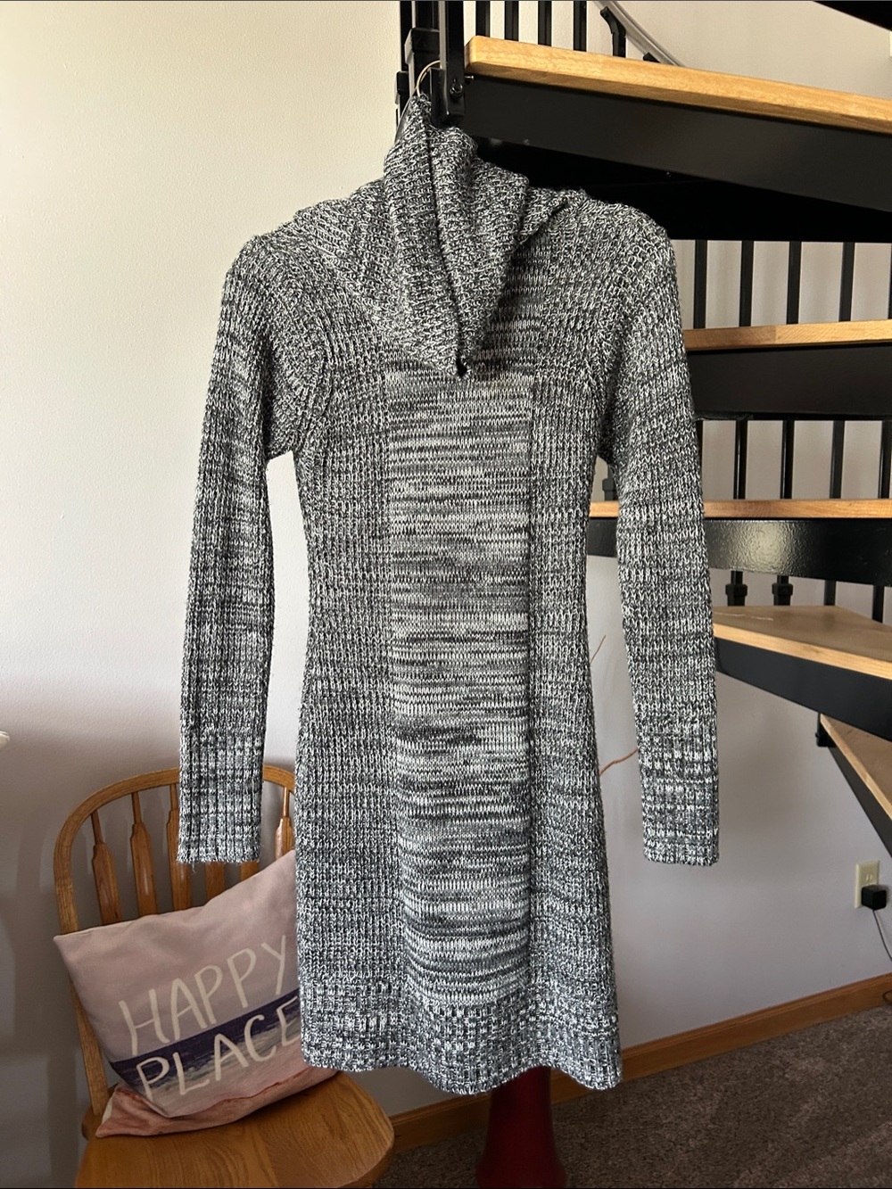 Old Navy Gray & White Knit Hooded Sweater Dress